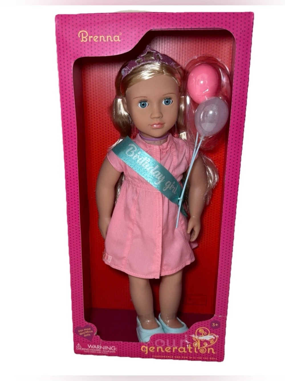 Our Generation Brenna 18" Doll with Pink Birthday Party Dress New Box Girl Gift